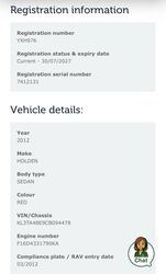 HOLDEN TM BARINA AUTO HATCH   2012